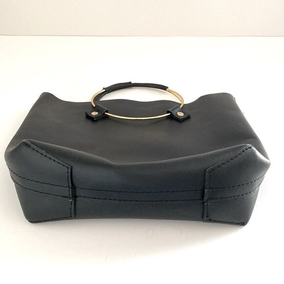 Anthropologie Black Tribe Alive Leather Gold Brass Handle Handbag - Picture 3 of 11